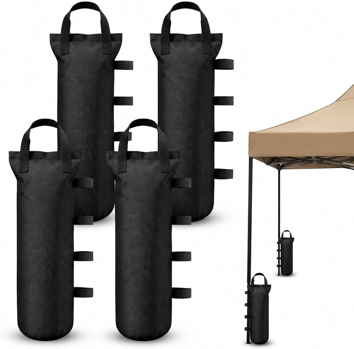 SnelShoppen - 4 Stuks Verzwaringszakken voor Partytent - 50 x 20 Cm Dikke Zandzakken met Opbergzak voor Tuin, Strand en Feesten
