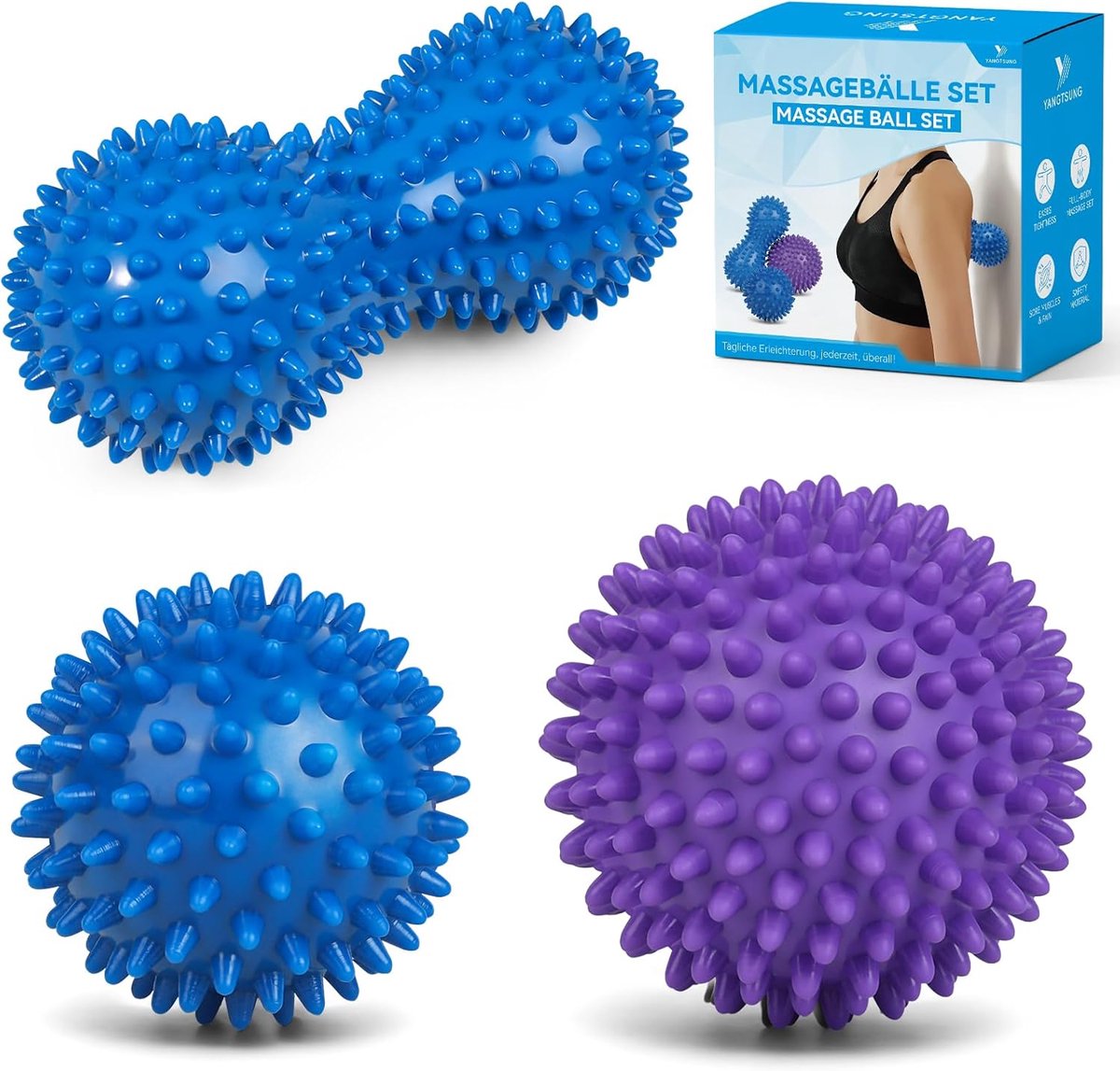 SnelShoppen - Massageballen Set - Fasciabal, Egelbal - Triggerpunt Massage - Ontspanning & Pijnverlichting voor Benen, Voeten, Handen - Anti-Stress, R