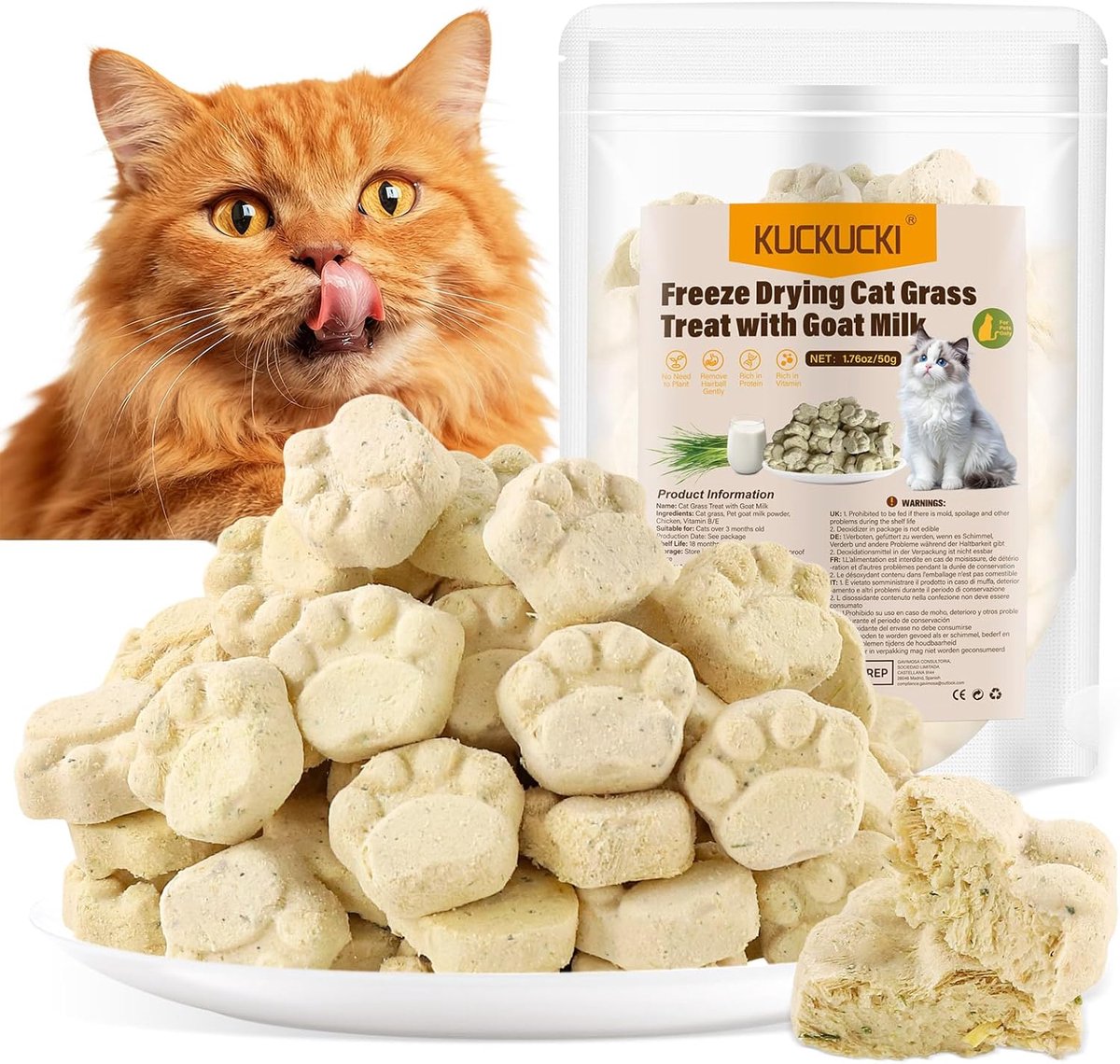 SnelShoppen - Gedroogde Kattengras Tandenstokertjes 50g - Natuurlijke Haarbalverwijdering, Tandverzorging met Geitenmelk, Ideaal voor Volwassen Katten