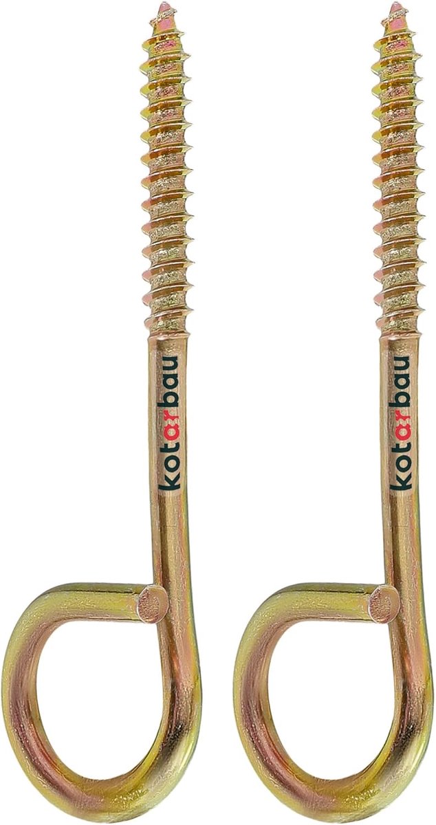 SnelShoppen - Set van 2 Gele Stalen Schommelhaken M8 met Houten Schroefdraad voor Hangstoelen, Hangmatten en Opgehangen Items - Ideaal voor Tuin, Balk