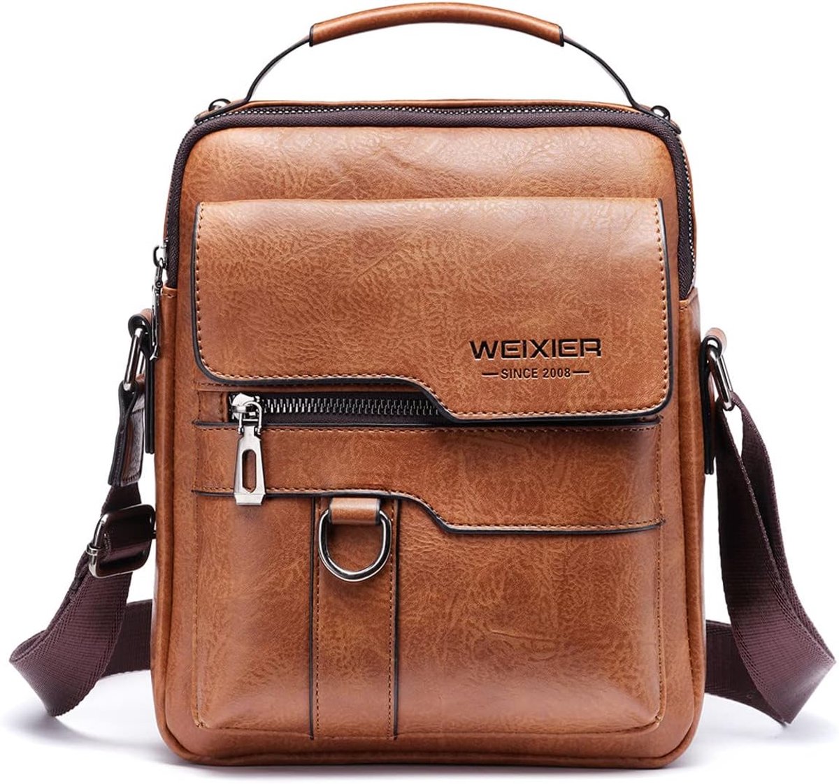 SnelShoppen - Schoudertas Heren Crossbody Messenger Bag Lederen Mobiele Telefoon Tas 3-Vaks Man Bag Schoudertas voor Vrije Tijd, Reizen, Sport