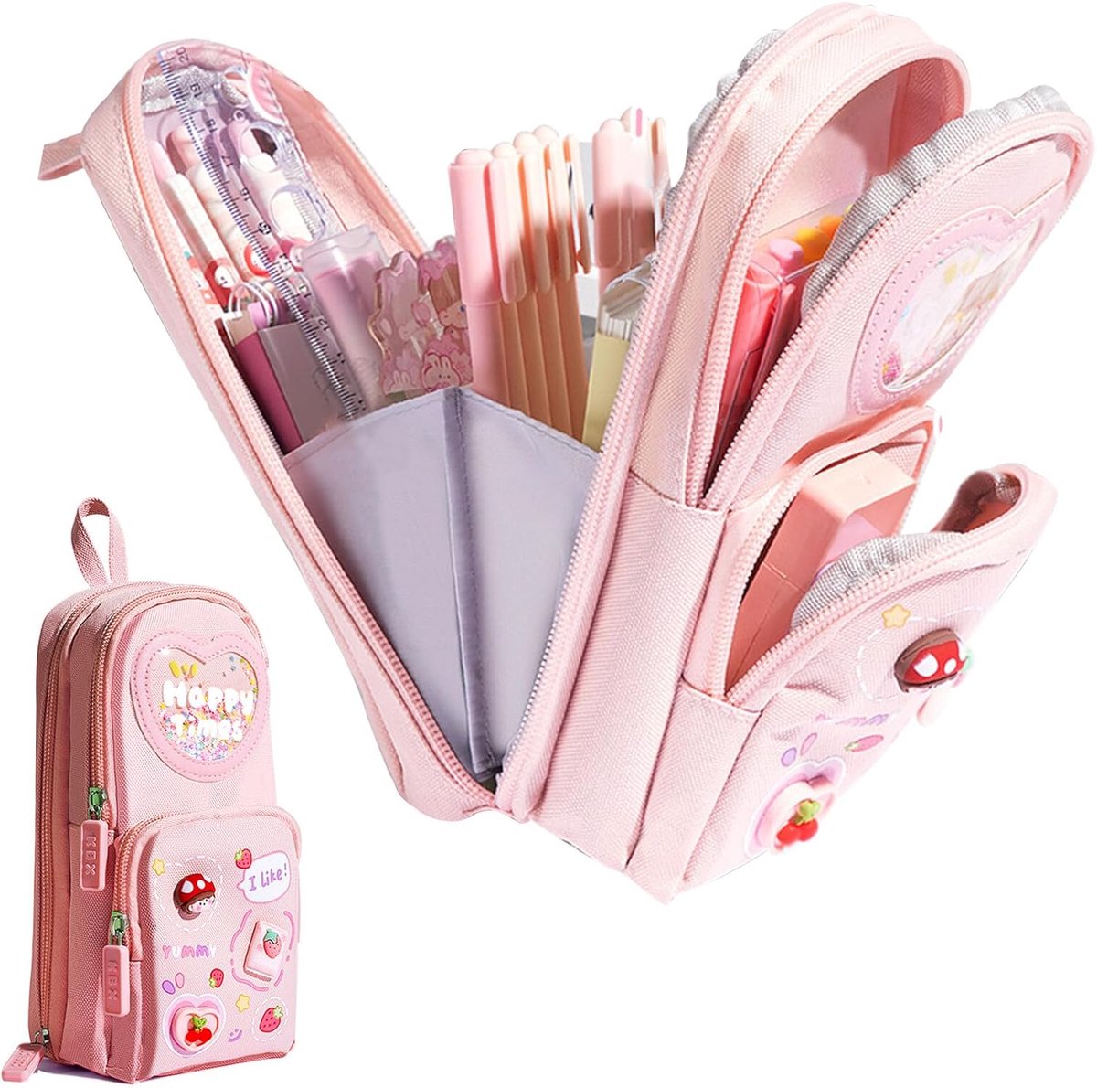 SnelShoppen - Pennenetui Voor Dames - Esthetisch & Modieus Met Vakken - Paars & Roze - Ideaal Voor Kinderen, Jongens, Meisjes & Volwassenen - Perfect