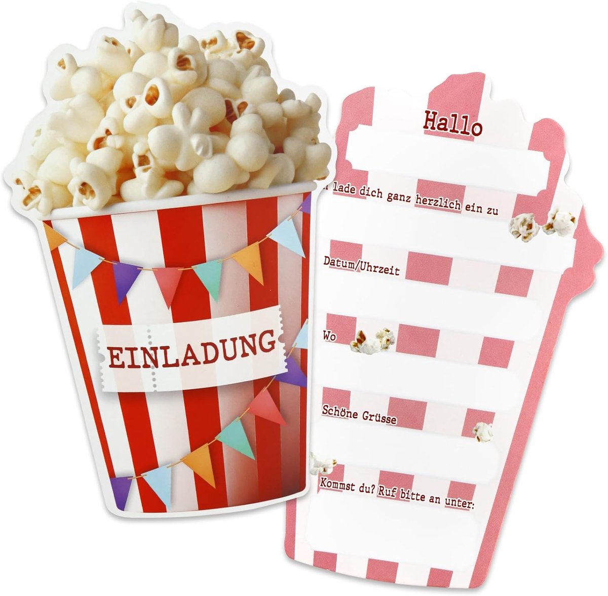 SnelShoppen - 12 x Uitnodigingskaarten Bioscoop voor Kinderverjaardag - Popcorn Thema - Verjaardagsuitnodigingen voor Meisjes en Jongens - Ideaal voor