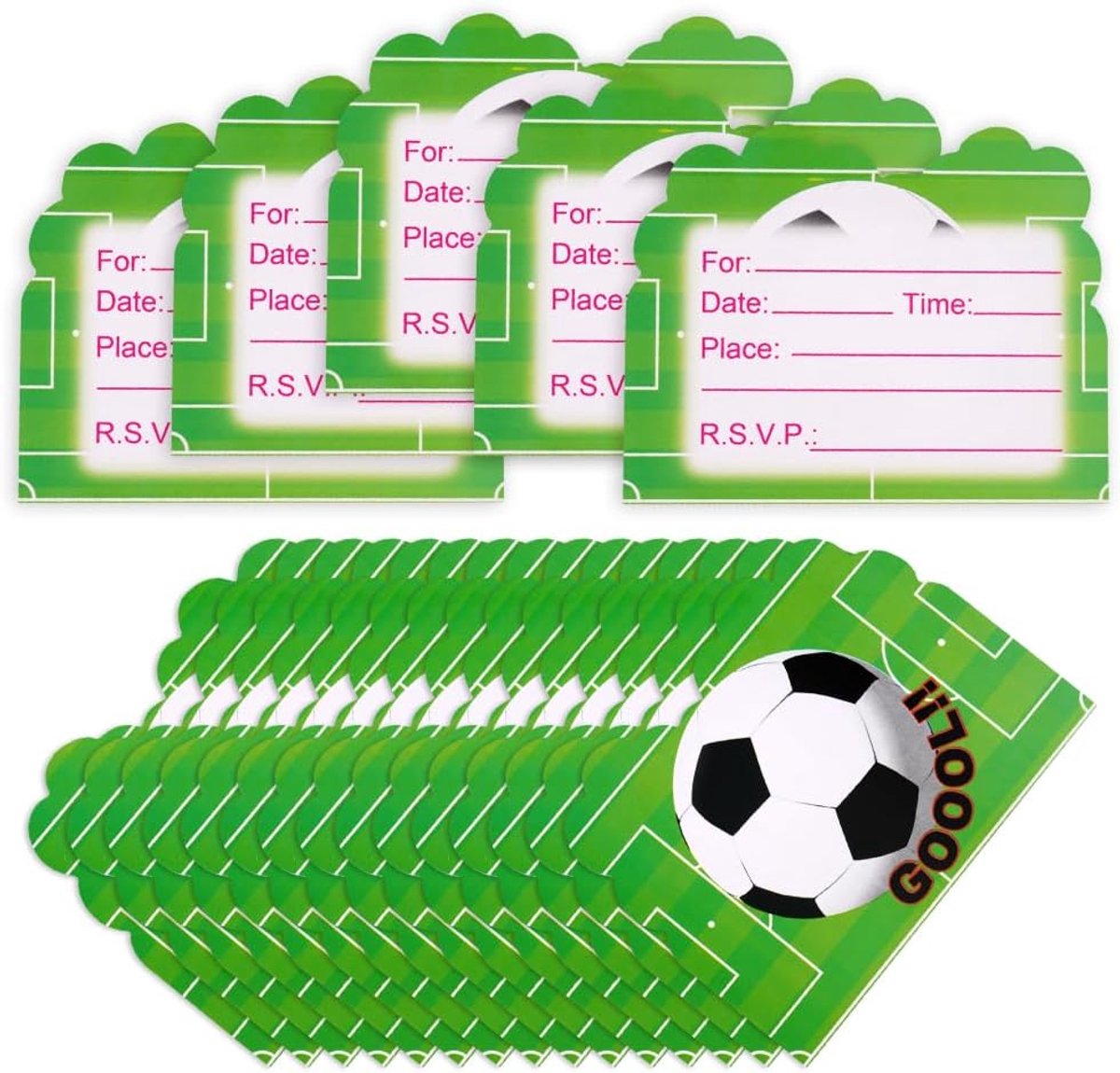 SnelShoppen - 20 stuks Uitnodigingen voor Kinderfeestjes - Voetbalthema Verjaardagsuitnodigingen voor Jongens en Meisjes - Gecoat Papier, Dikke Kwalit