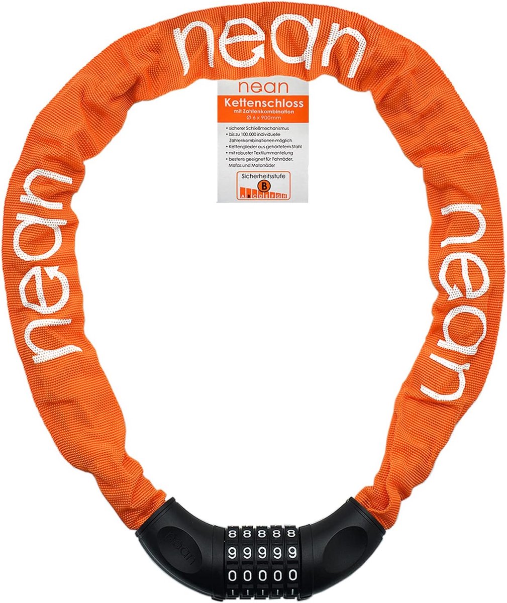 SnelShoppen - Nean Fietsslot met Cijfers en Hoog Beveiligingsniveau - Fietskettingslot met Cijfercombinaties - Geharde Stalen Kettingschakels 6 mm x 9