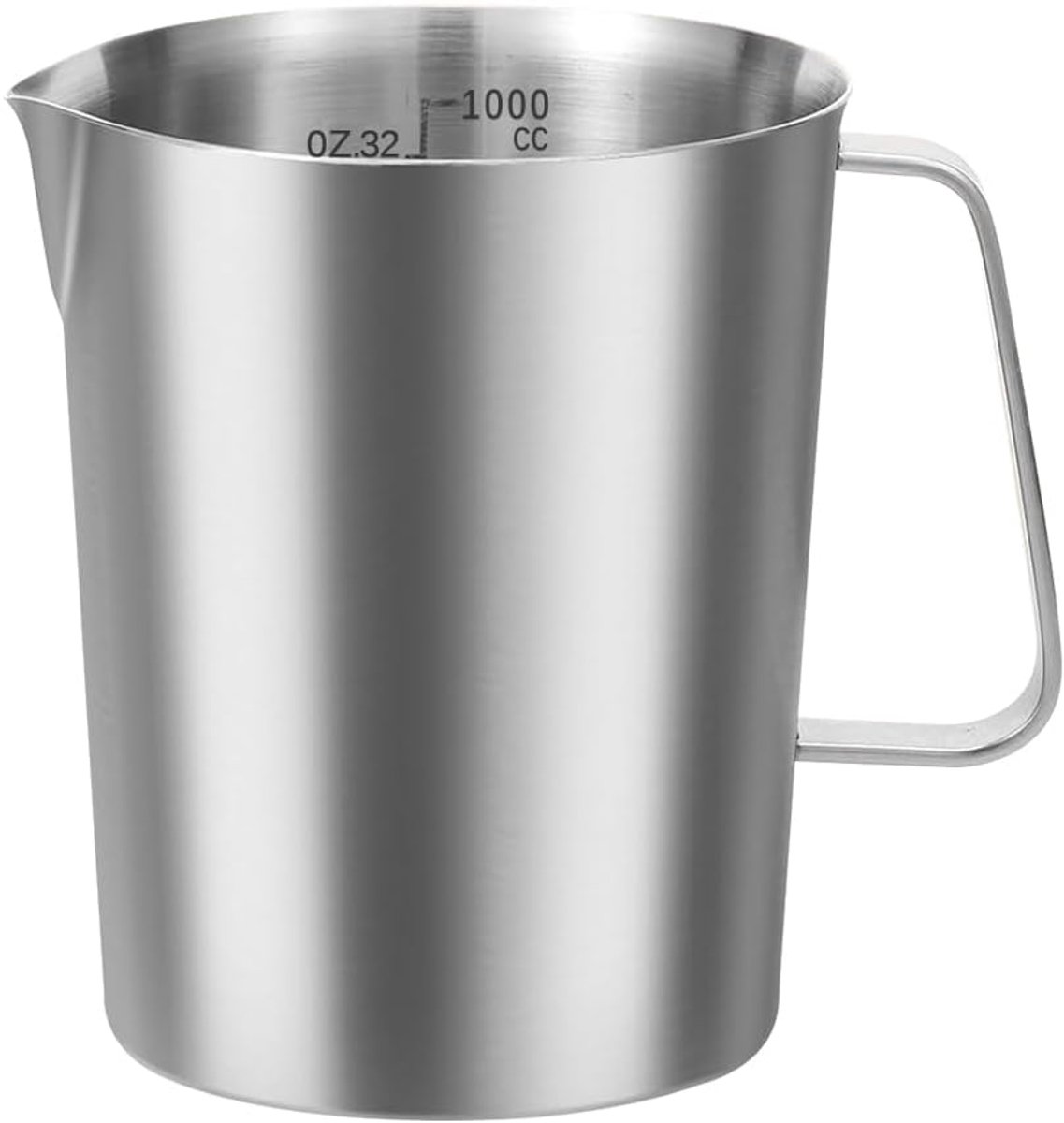 SnelShoppen - RVS Maatbeker 1000ml - Roestvrij Staal Maatbeker zonder Deksel - Druppelvrije Uitloop - Ergonomische Handgreep voor Keuken, Bar en Café