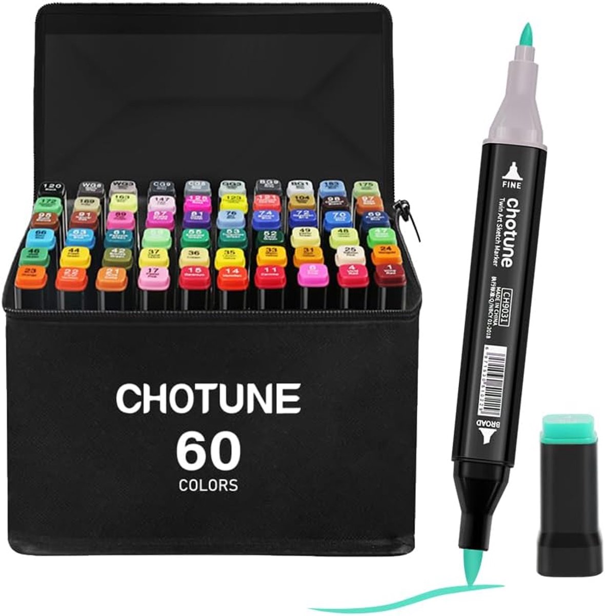 SnelShoppen - Alcoholmarkers 60 Kleuren - Doble Punten Fijne & Penseelpunt Twin Tip - Markerset voor Teken en Kleuren - Manga Anime - Sneldrogend met