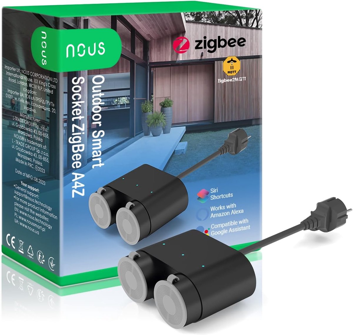 SnelShoppen - Waterdicht Buitenstopcontact A4Z Zigbee met Elektriciteitsmeter, 230V Slim Stopcontact voor Tuin, Camping en Buitengebruik, IP44 Dubbele