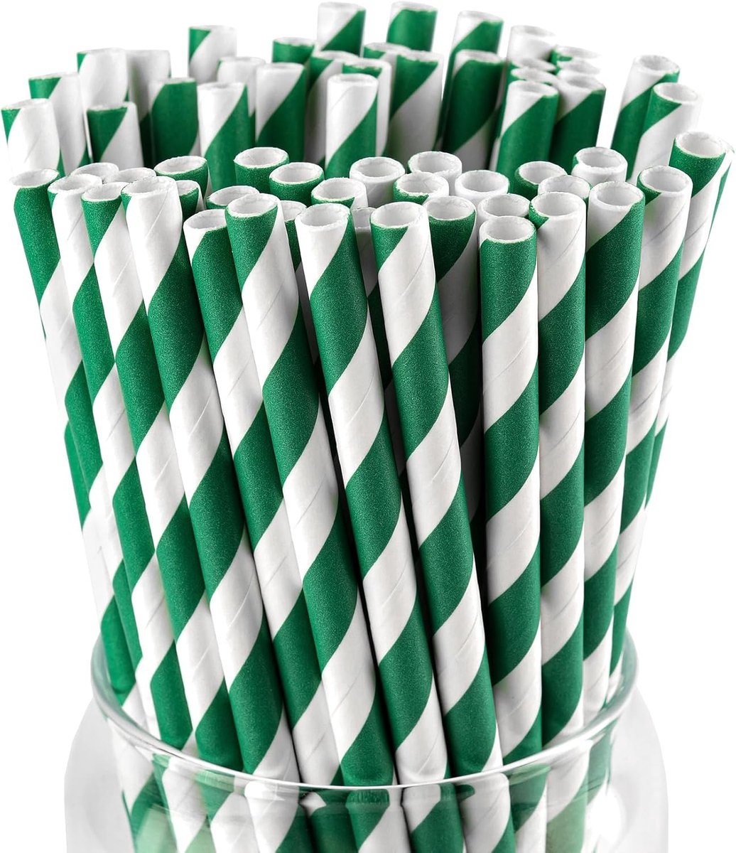 SnelShoppen - Groene Papieren Rietjes 100 st, Duurzame & Eco-vriendelijke Drinkrietjes voor Feesten, Tuinfeest, Kerst & Voetbalkijkfeest - 0.6 x 19.7