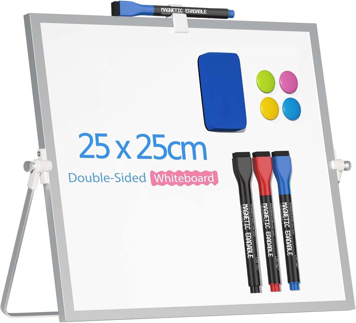 Thijox - Magnetisch Whiteboard Afwasbaar Bureau met Standaard 25x25 cm - Dubbelzijdig Tafel Whiteboard voor Planning, Presentaties, Onderwijs en To-Do