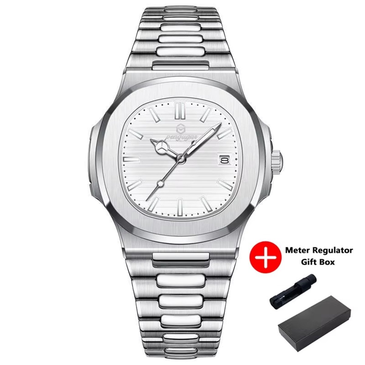 Herenhorloge Quartz - Luxe Design - Analoog Polshorloge - Met datum - Zilver kleur met Witte wijzerplaat