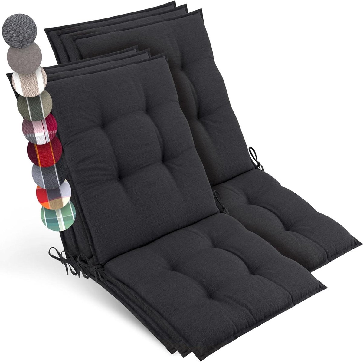 Tuinstoelkussens Set - Lage rugleuning - Buiten zitten - Antislip bevestiging - 6 stuks 8cm - Antraciet gestreept