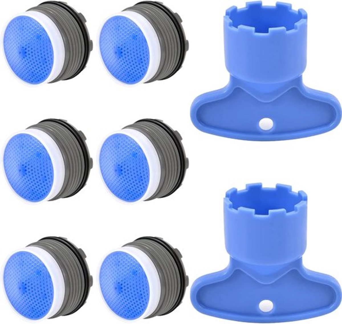 Waterbesparende Perlator - M18 x 6 Stuks Beluchter Kraan - Met Montagesleutel - Kraanzeefje Voor Kranen - Kraan Opzetstuk -Kraanstuk - Inclusief Demontagesleutel Verwijderingsgereedschap - Blauw
