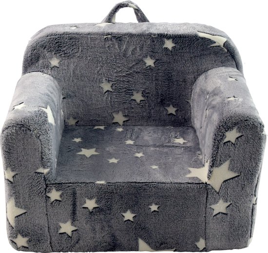 FloraGrace Fauteuil 64 x 49 x 49 cm - Kindersofa Met Armleuningen, Draaggreep En Zijvakken - Voor Kinderkamer Of Speelhoek - Stof En Spons - Grijs Met Sterren van FloraGrace — afbeelding 4
