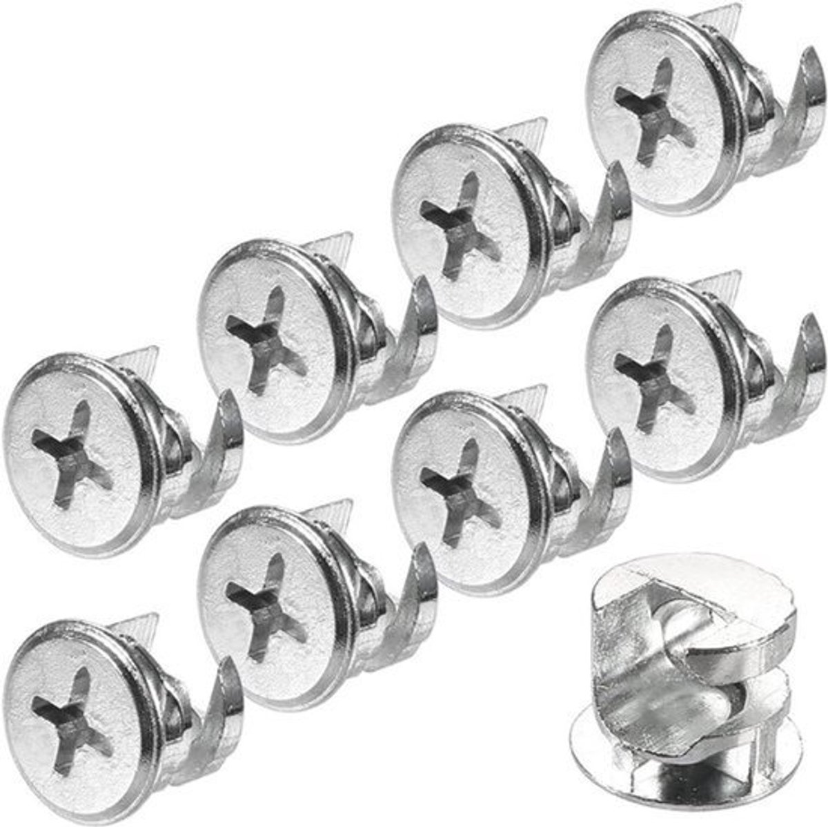 8-delige meubelconnector met excentrische 13x11mm aansluiting fitting cam schroefbevestiging - Sterke zinklegering met kruissleuf voor eenvoudige installatie