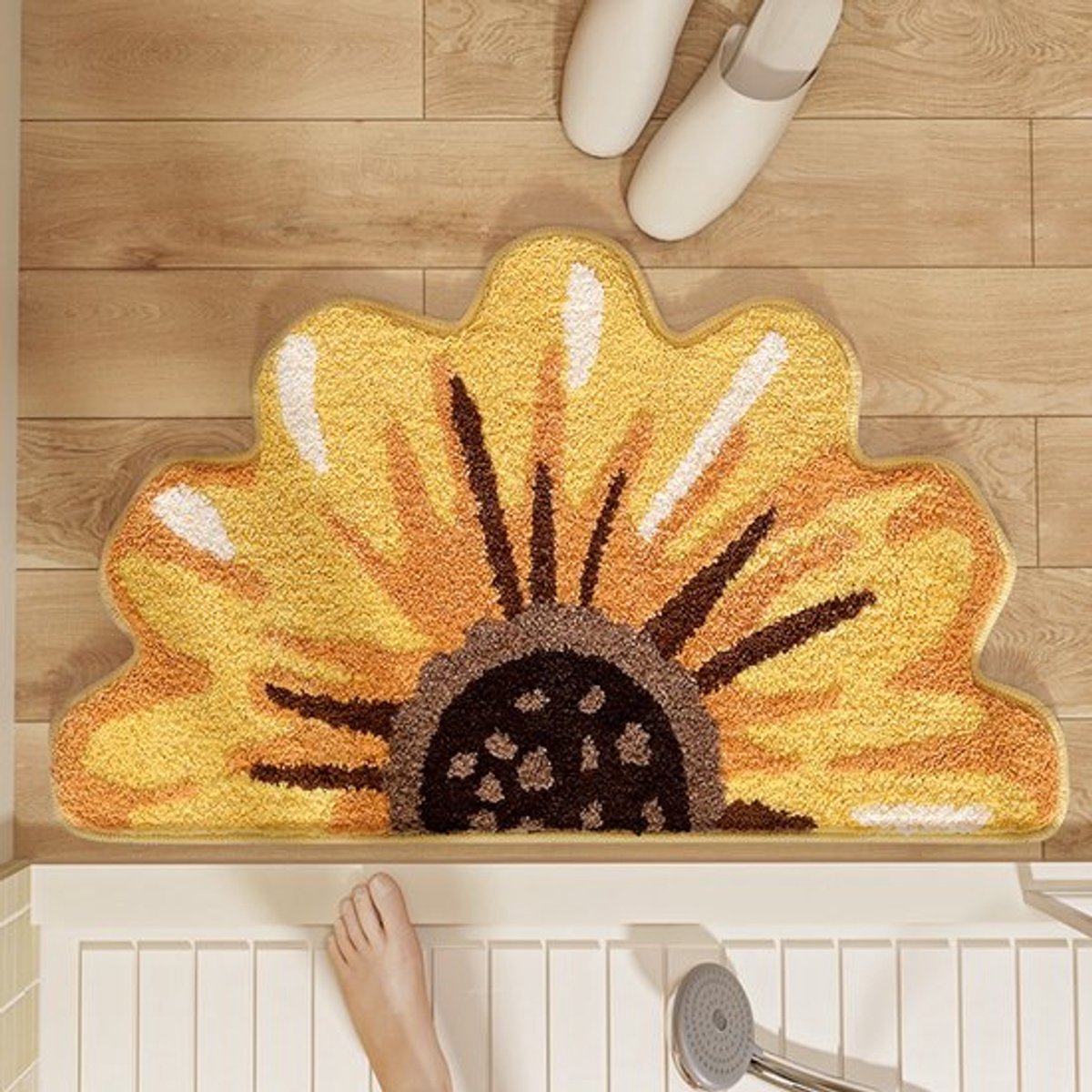 Vloermat - Bloemenbadmat - Zonnebloembadmat - 60 x 90 cm - Zonnebloem - Zacht en pluizig -
