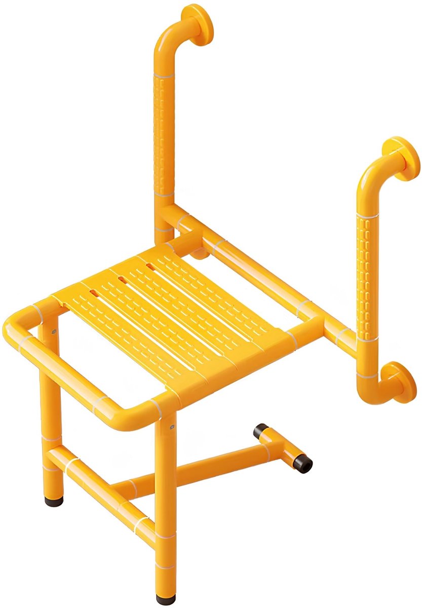 Douchezitje Opklapbaar - Met Armleuningen en Wandmontage - voor badkamer en senioren - Wit Metaal - Beige