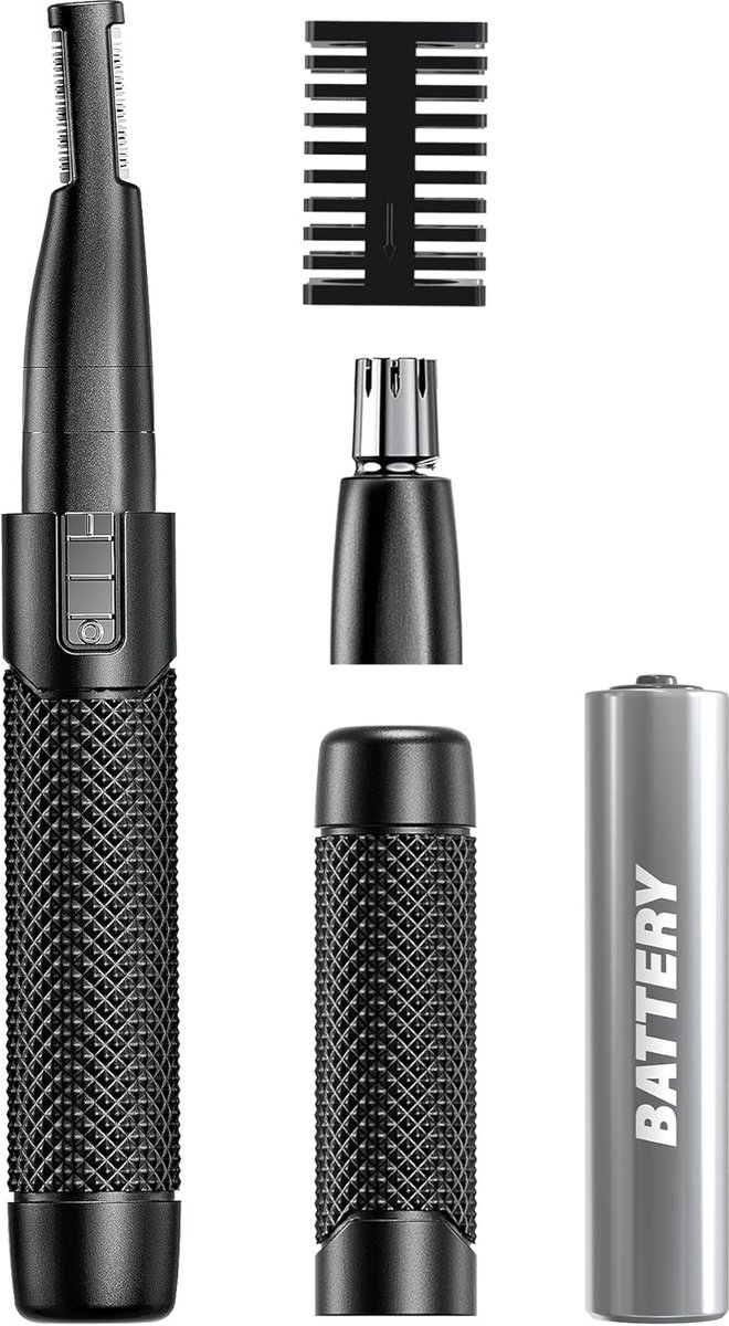 SnelShoppen - 2-in-1 Neushaartrimmer en Wenkbrauwtrimmer voor Mannen - Lithiumbatterij, Dubbelzijdig, Tactische Metaal, Stevige Grip - Ideaal voor Thu