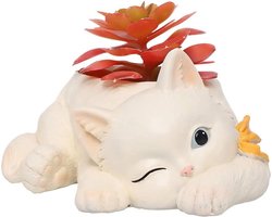 Kat Vormige Bloempot - Hars Plantenbak - Planten Aankleden - Met Afvoer Gat - 21.6 x 14.5 cm - Bruin