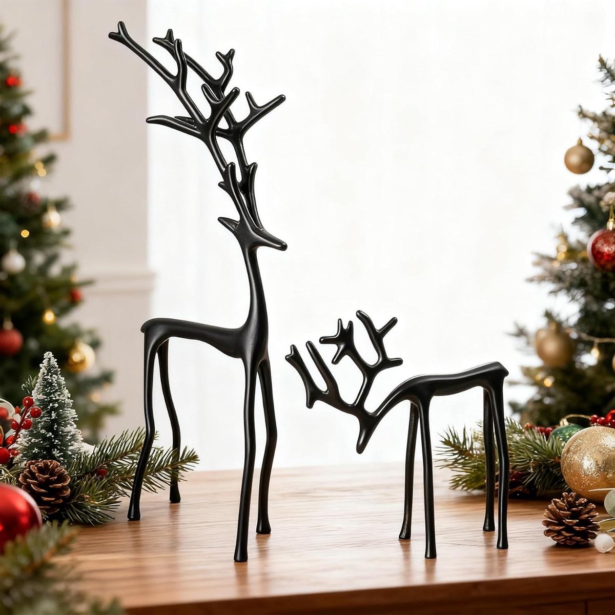 Herten sculptuur - Rendier beelden - Huis decoratie - Imitatie metaal - 3 mm - Zwart
