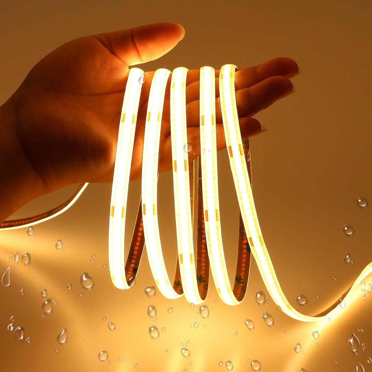 SnelShoppen - JOYLIT COB-ledstrip 12V 6m Waterdicht IP65 Warmwit 2700K Dimbaar Zelfklevend 320 LEDs/m voor Keukenkasten en Sfeerverlichting