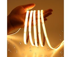 SnelShoppen - JOYLIT COB-ledstrip 12V 6m Waterdicht IP65 Warmwit 2700K Dimbaar Zelfklevend 320 LEDs/m voor Keukenkasten en Sfeerverlichting