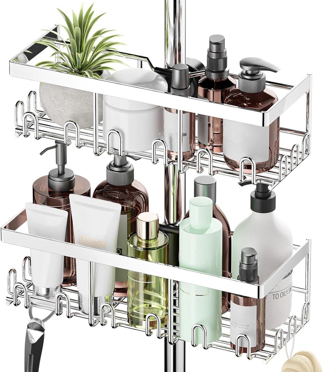 SnelShoppen - Doucheplank zonder boren, 2 stuks douchestang-opbergrek roestvrij staal, 18 mm-25 mm douchestang, badkamerorganizer, shampoohouder voor
