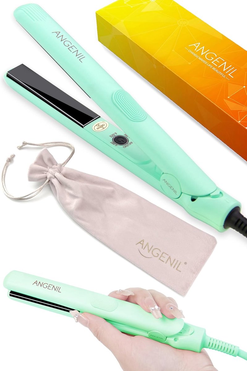 SnelShoppen - ANGENIL Mini Stijltang 2-in-1, Professionele Keramische Stijltang met Titanium Coating, 2,5 cm, 160-230 °C, Dubbele Spanning, Groen voor
