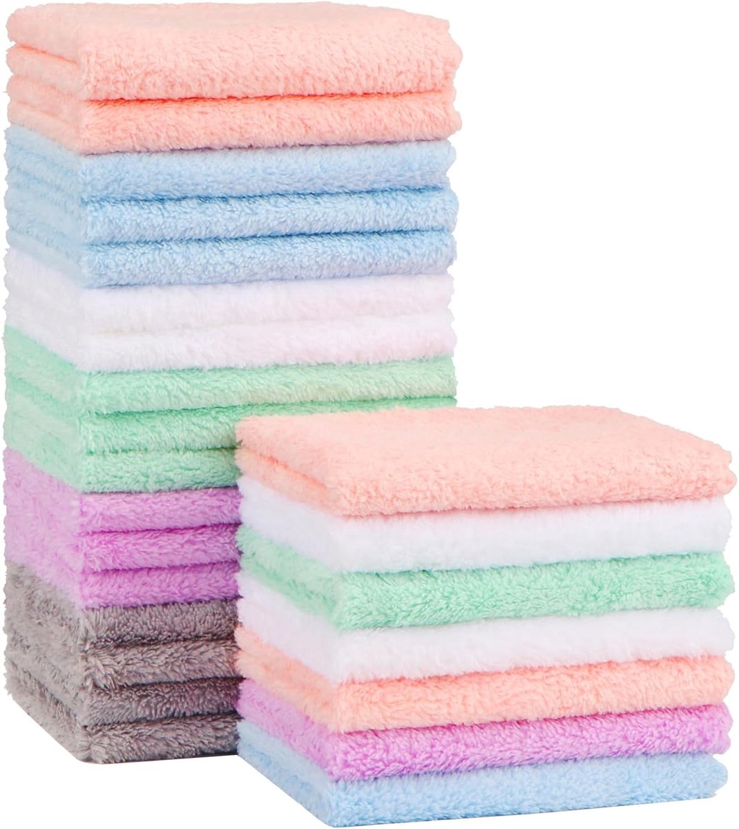 SnelShoppen - Babywashandjes 24 stuks, superzachte microvezel koraalfleece, absorberende handdoeken voor pasgeborenen en peuters, zacht voor gevoelige