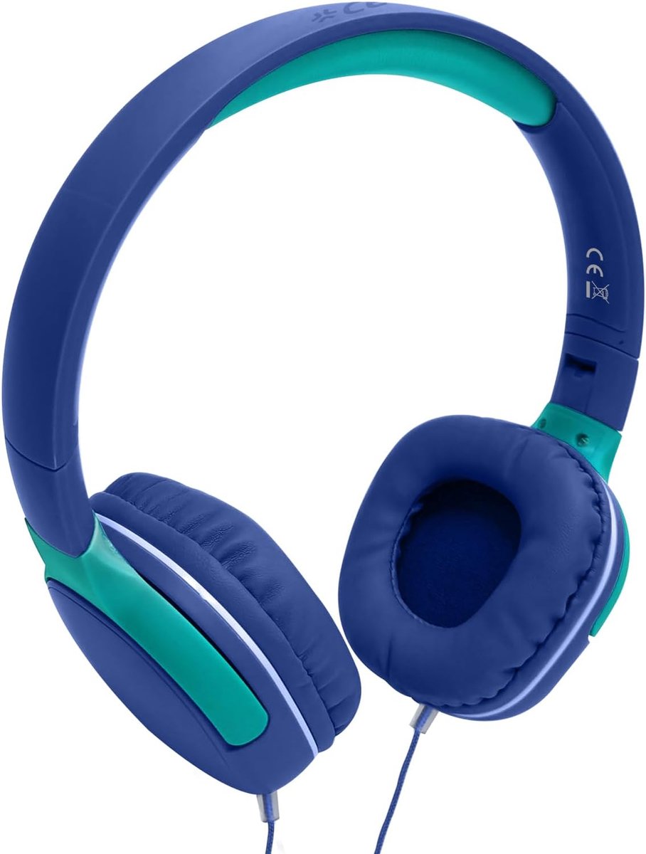 Thijox - Hoofdtelefoon met kabel voor kinderen, Geïntegreerde microfoon, Verstelbare hoofdband, Compatibel met AUX-apparaten, Jack 3,5 mm, Lichtblauw,