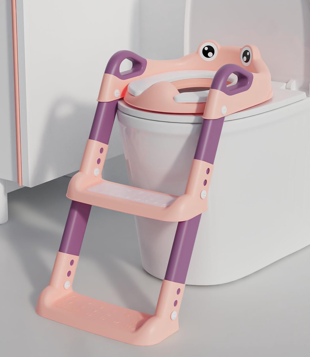 SnelShoppen - Toiletbril voor Kinderen met Trap, Verstelbaar en Opvouwbaar, Antislip Wc-Bril met Spatbescherming, PU Bekleding, Toilettrainer voor Peu