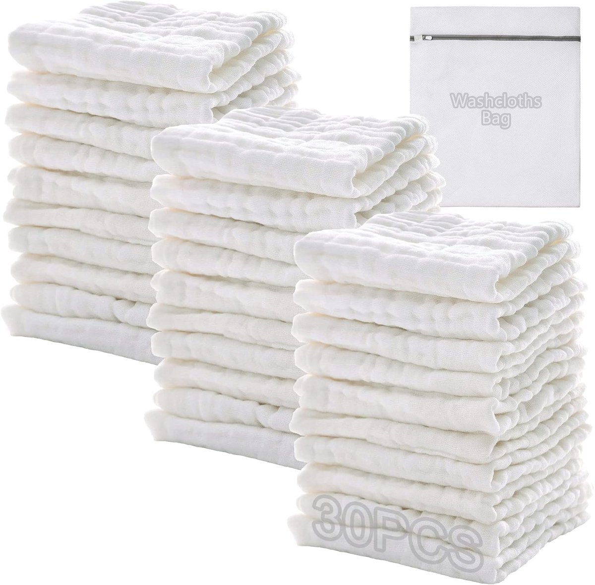 Thijox - Hydrofiele Doeken voor Baby's, Spuugdoeken, Wasdoeken, Mousseline Doekjes, 30 Stuks 25x25 cm, Inclusief Waszak, Zacht en Veilig voor Kinderen