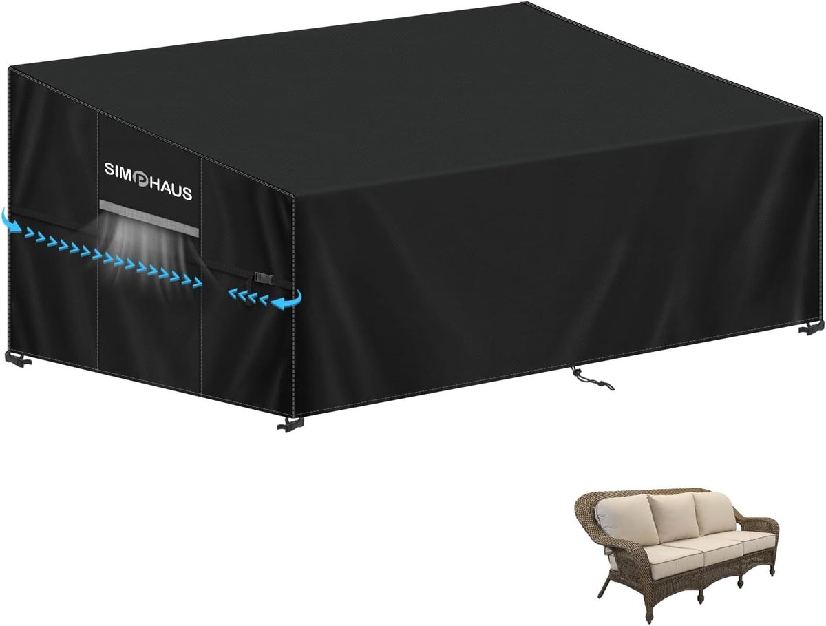 SnelShoppen - Waterdichte hoes voor tuinbank 3-zits, afdekking 205 x 99 x 89/61 cm, 420D Oxford-stof, winddicht met verstelbare riemen, ideale bescher