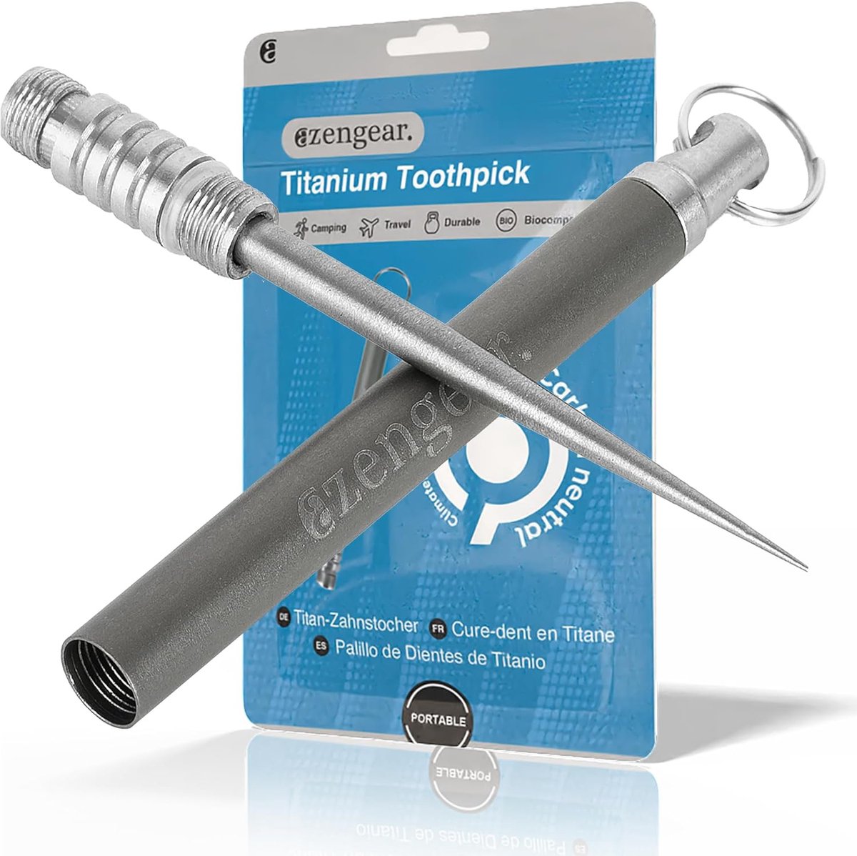 SnelShoppen - Titanium Tandenstoker met Sleutelhanger Zakhouder - Herbruikbaar, Lichtgewicht, Biocompatibel - Roestvrij, Waterdicht, Draagbaar voor Ka