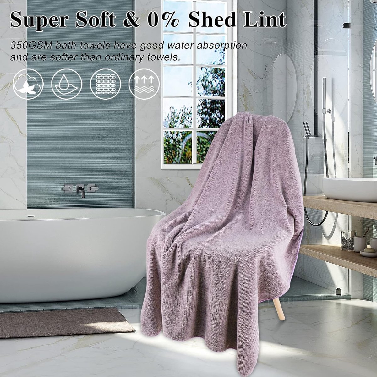 SnelShoppen - Pack van 2 Jumbo bamboevezel badhanddoeken 90 x 160 cm, super zacht, absorberend en sneldrogend, paars, ideaal voor hotel, spa, badkamer
