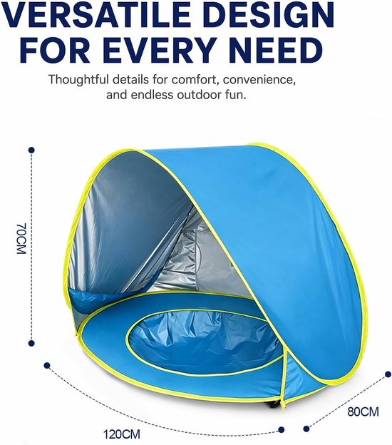 SnelShoppen - Pop-up Strandtent met UV-bescherming 50+ voor Baby's - Draagbare Mini-Zwembad Tent - Afneembaar Dak - Windscherm voor Peuters - Perfect van Snelshoppen — afbeelding 5