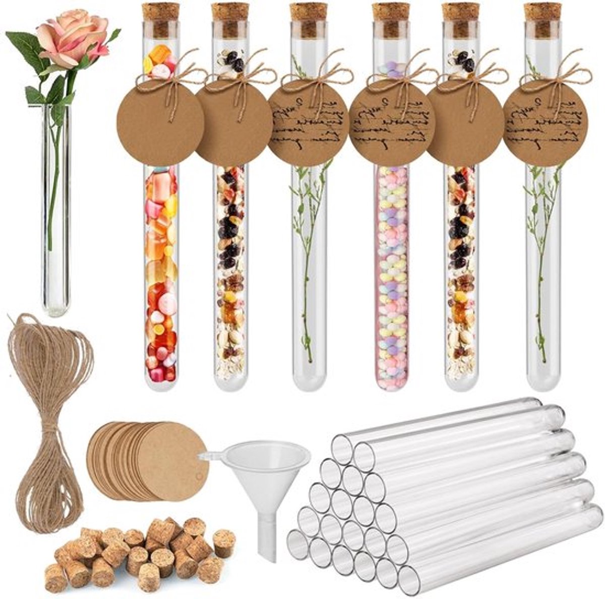 Plastic Proefbuisjes Set - 20 Stuks met Kurken - 16 x 150 mm