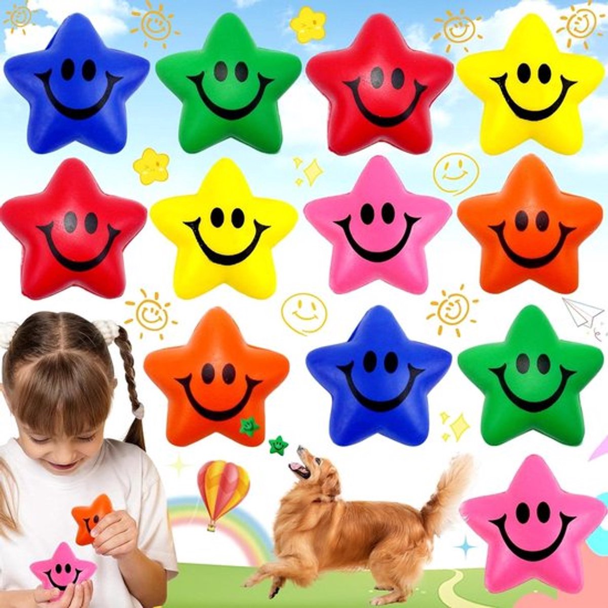 12 stuks anti-stressballen voor volwassenen en kinderen - mini fun stressballen - smile anti-stressbal - stressbal om te kneden - emoji stressballen - 21 inch - 6 kleuren