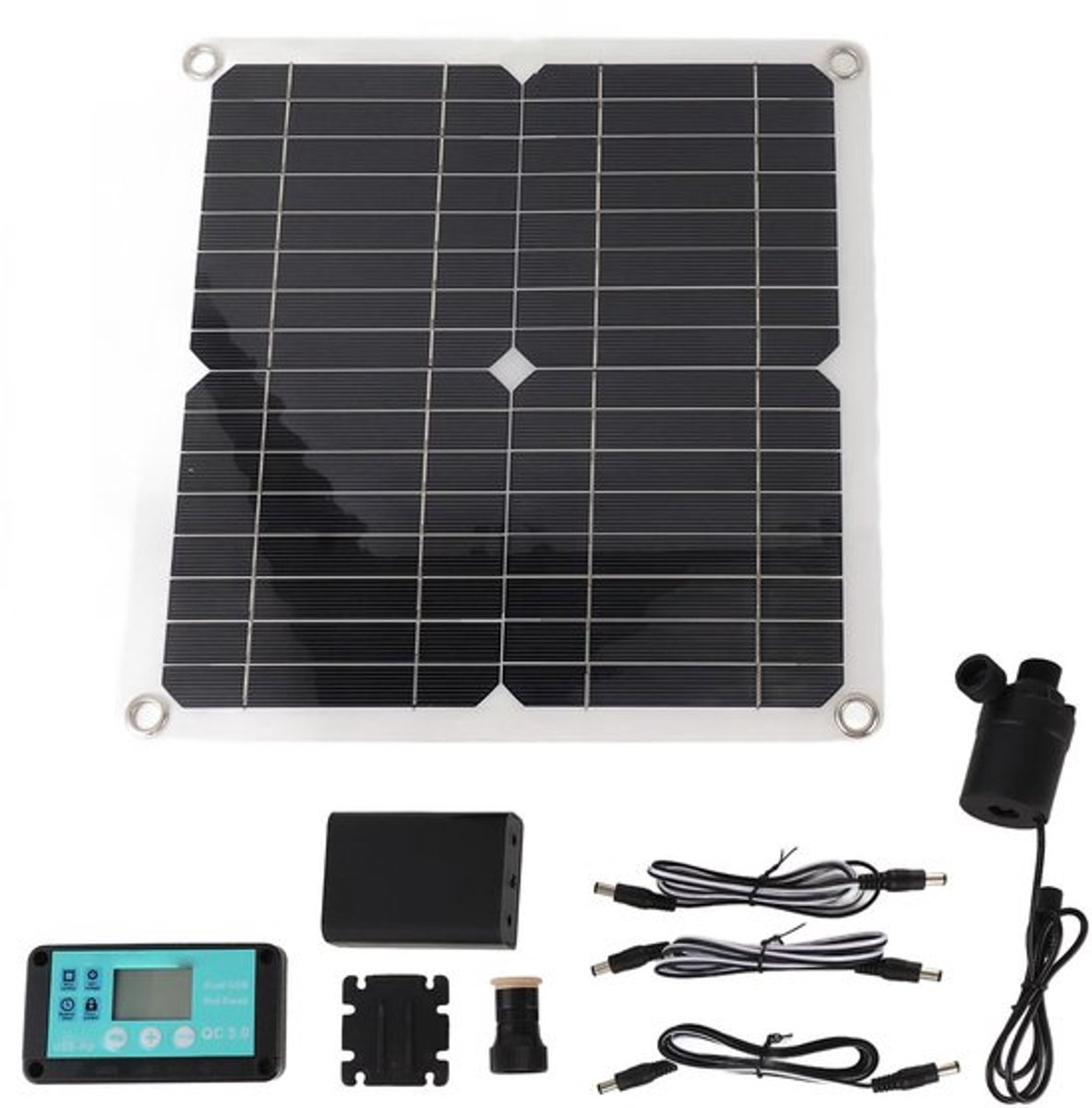 Zonnewaterpomp, 22W Buiten Zonnefonteinpomp met 50W 12V Zonnepaneel, Batterijbox en MPPT Controller, Zonnewaterfonteinpomp Set voor Vijver, Tuin, Zwembad, Aquarium, Terras