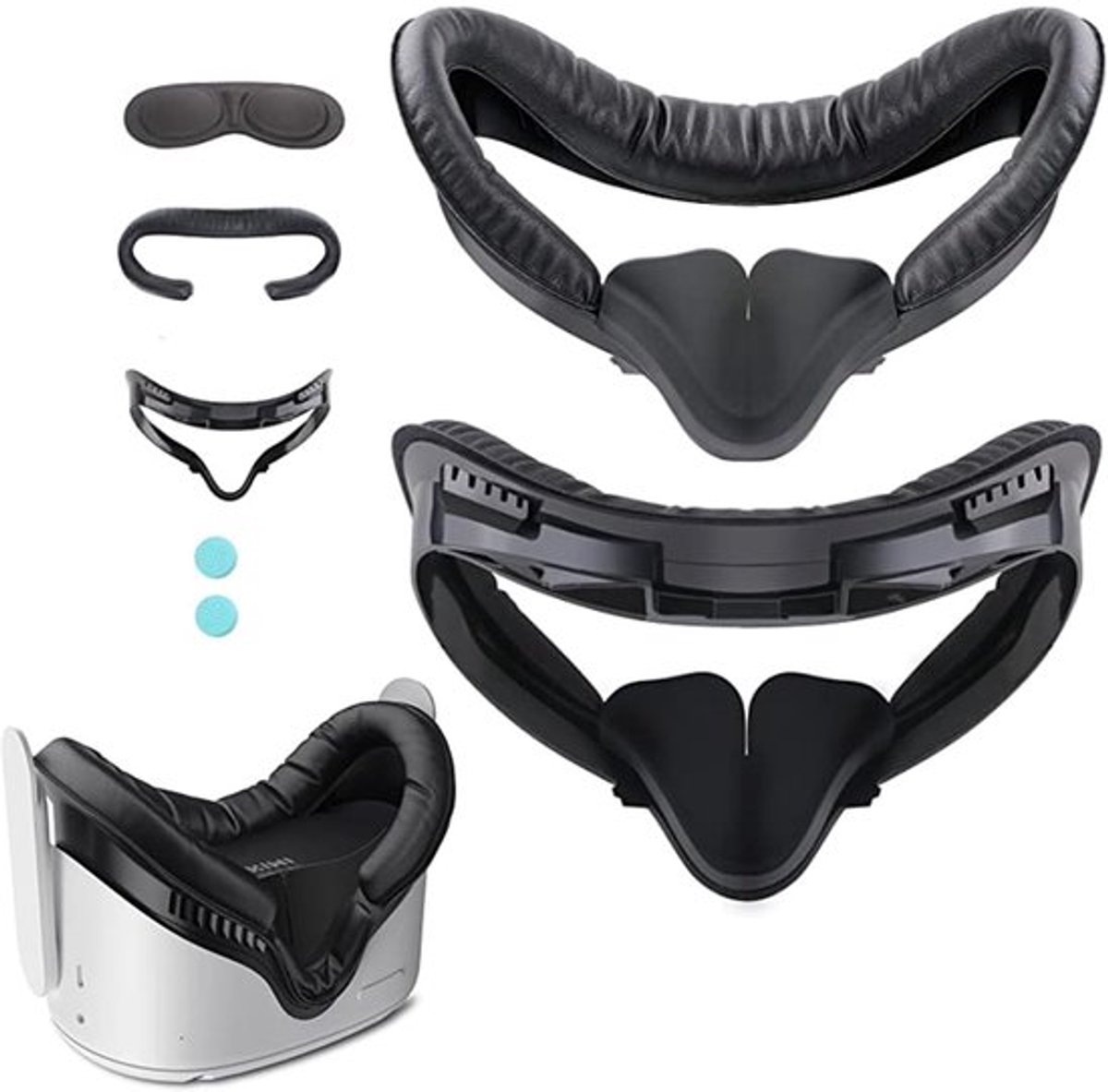 Gezichtshoes voor Oculus/Meta Quest 2 Accessoires, 5 in 1 Set, VR Gezichtsbedekking voor Oculus Quest 2-2, Vervangingskussen, Anti-Licht Neuspad, Lensbescherming, Bril Spacer