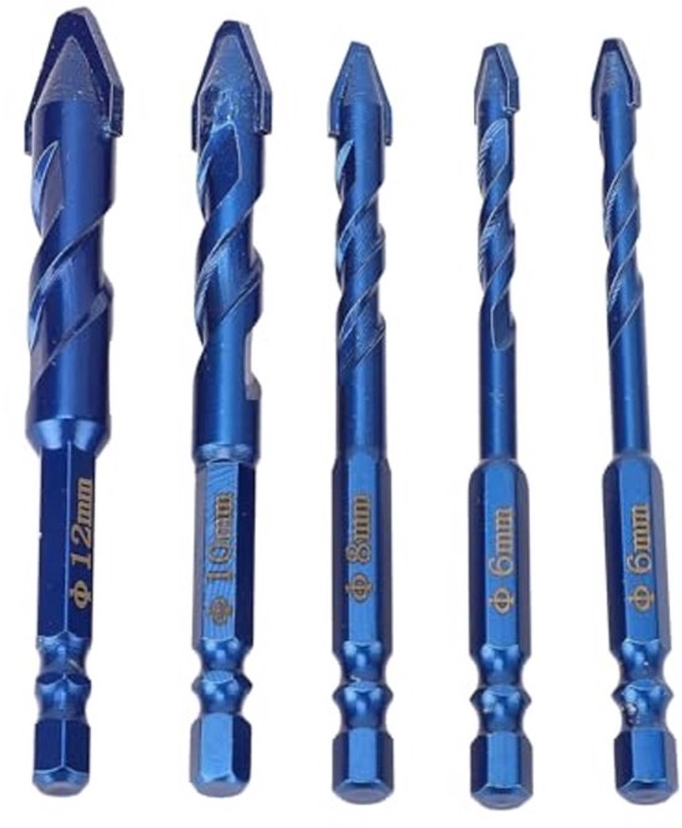 5 stuks excentrische boren met vervormde kop met hoge hardheid, multifunctionele boor, 6 mm, 6 mm, 8 mm, 10 mm, 5 stuks