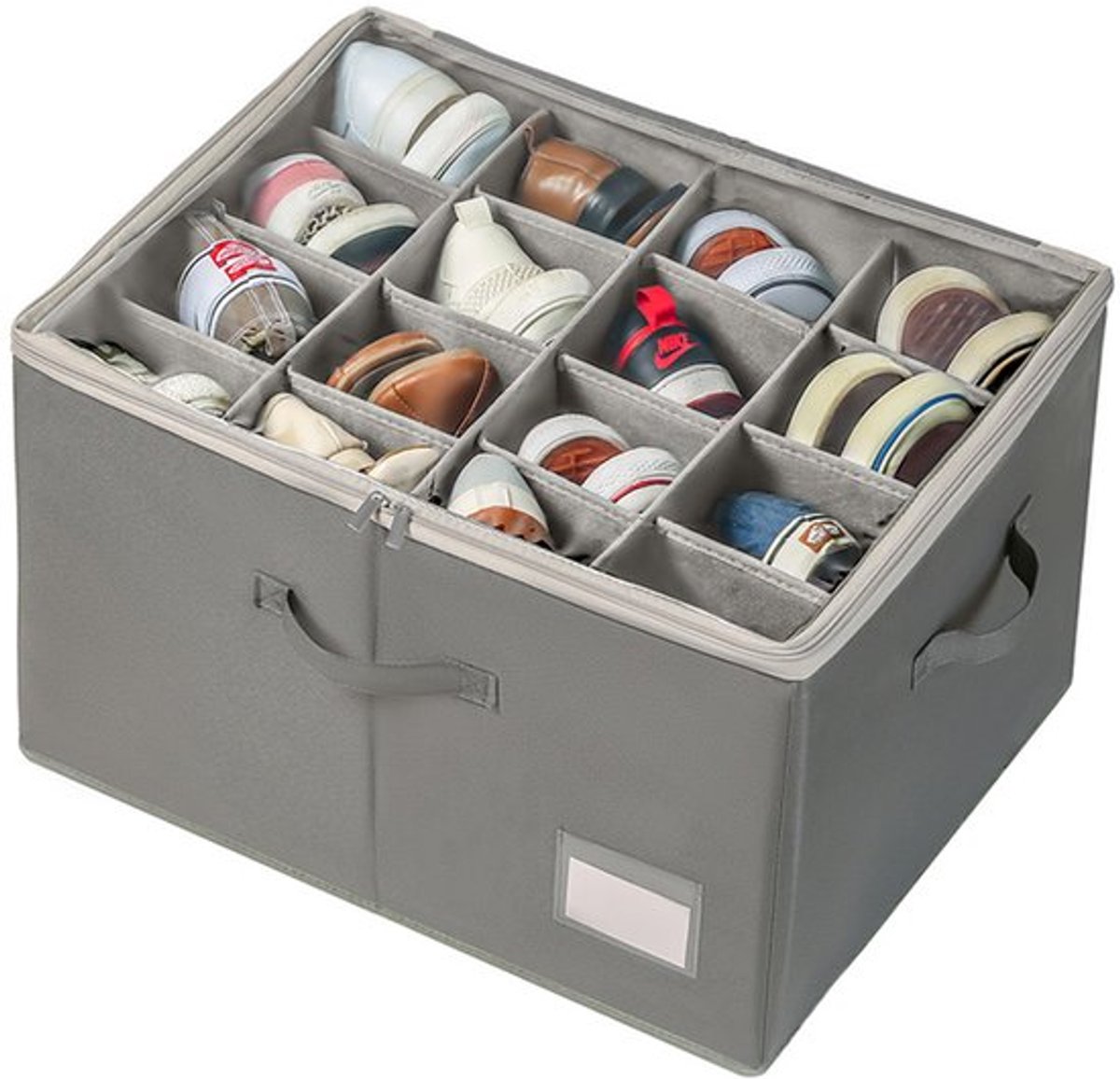 Schoenopbergdoos - Geschikt voor maximaal 16 paar schoenen - Grote schoenkast - Met planken en deksel - Ruimtebesparend - Met handvat - 53*42*33 cm -Grijs