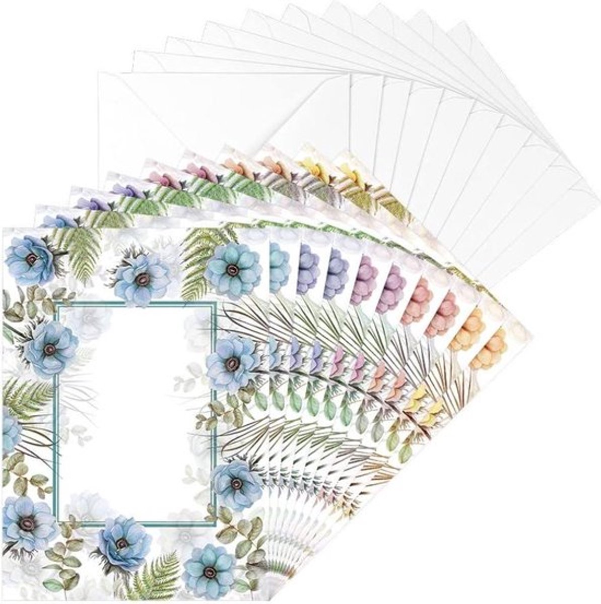Wenskaartenset met enveloppen - 10 motiefkaarten blanco - kleurrijk neutraal - ideaal voor felicitaties - verjaardagen bruiloften - Din B6 - aquarel bloemenlijst .