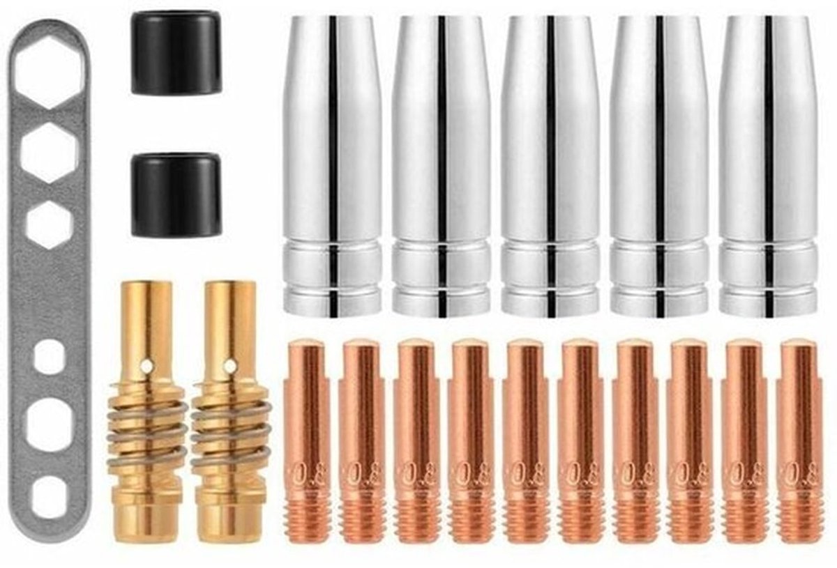 20 stuks 15AK MIG/MAG lasmondstuk contacttips gasconnector houderset M6 0,8x25mm