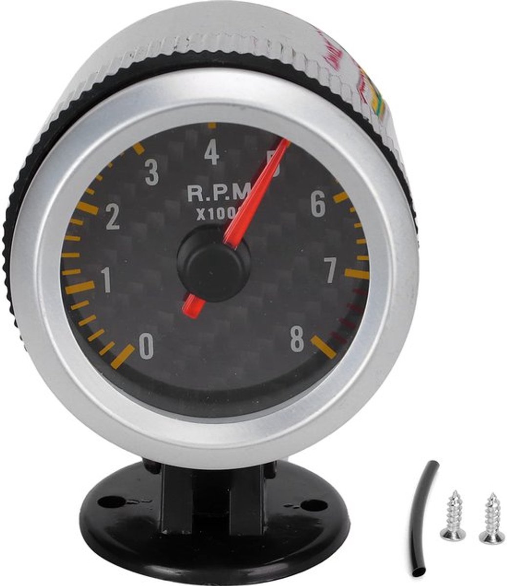 Toerentellermeter, 52 Mm/2,05 Inch 0‑8000 Tpm Koolstofvezelpaneelaanwijzer 12 V Universeel voor 4 6 8-cilindermotoren Tachymeter