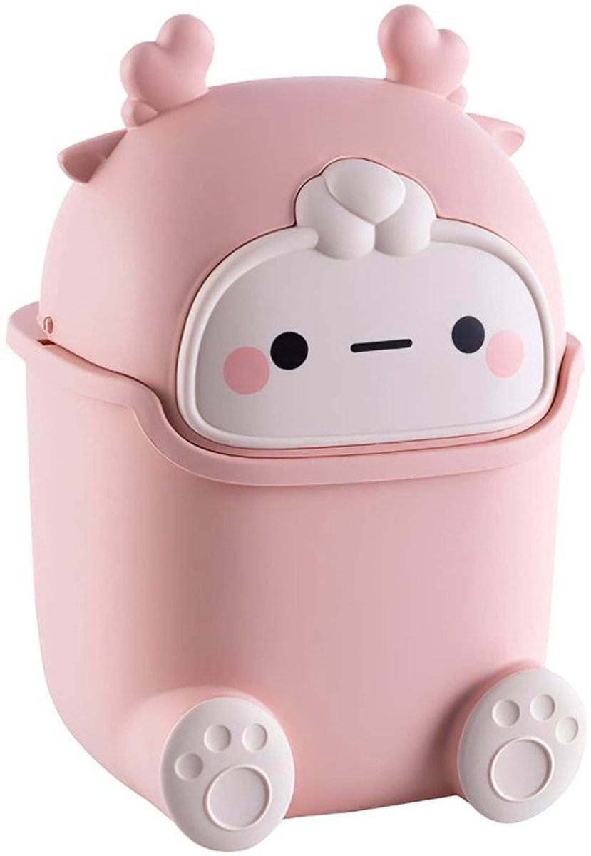 Schattige Mini Afvalbak in Diervorm - Stijlvolle Prullenbak voor Bureau, Badkamer of Keuken (Roze)