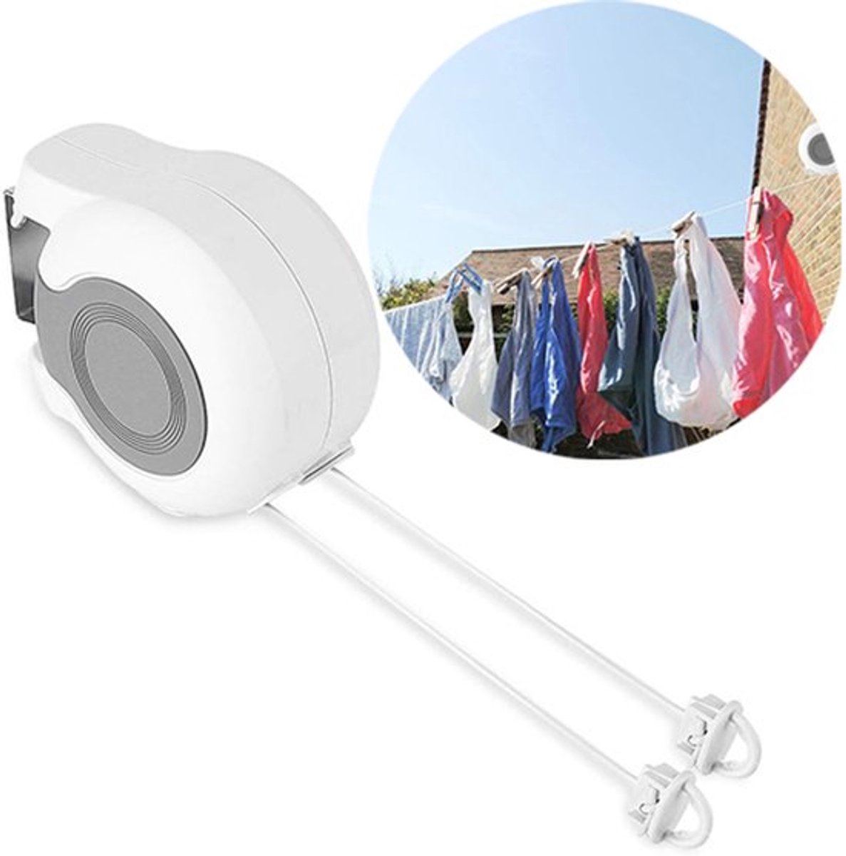 Wasdraad - Uitschuifbare Waslijn - Drooglijn voor buiten - Plastic waslijn - Waslijn Camping - Roldrooglijn - Twee weerbestendige lijnen voor - Wit