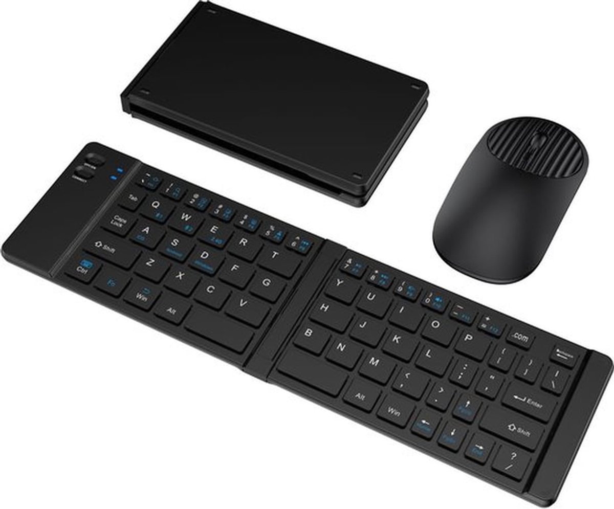Toetsenbord en Muis - Oplaadbaar - Slank Opvouwbaar Drievoudig Modus - Mini Stille Toetsenbord en Muis Set - Ontworpen voor tablets mobiele telefoons laptops.