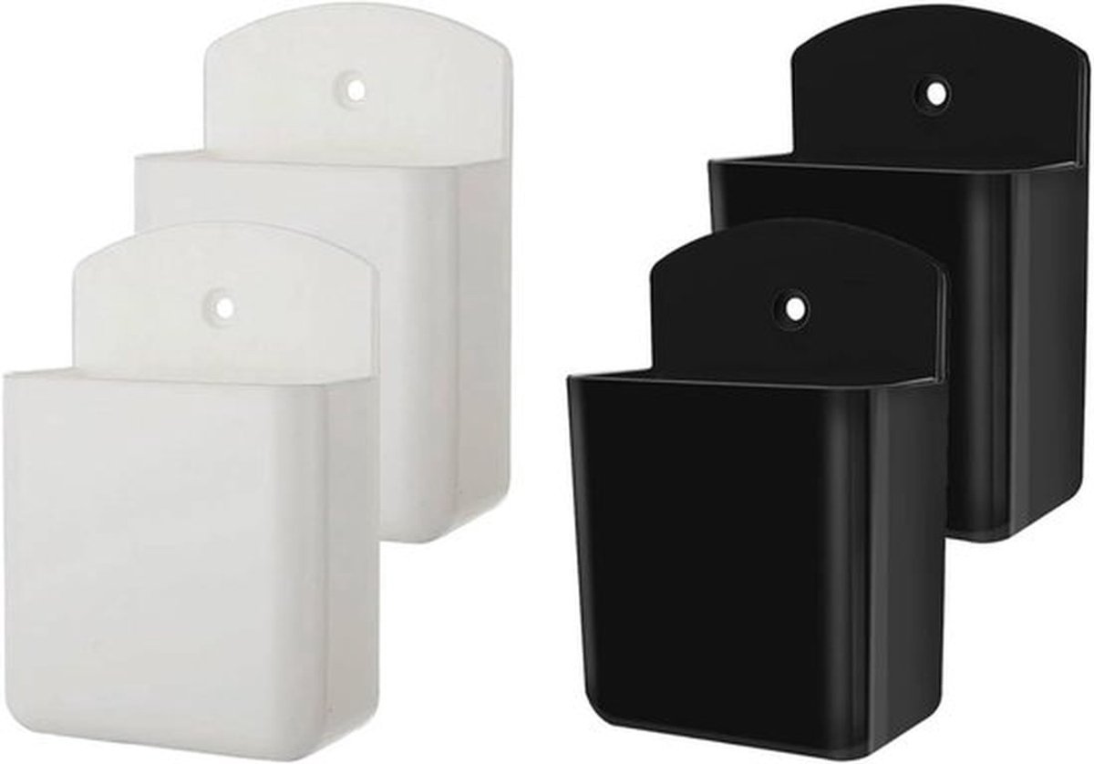 Wandhouders voor afstandsbedieningen, set van 4, zwart en wit, zelfklevend, geschikt voor tv, dvd, spelconsoles.