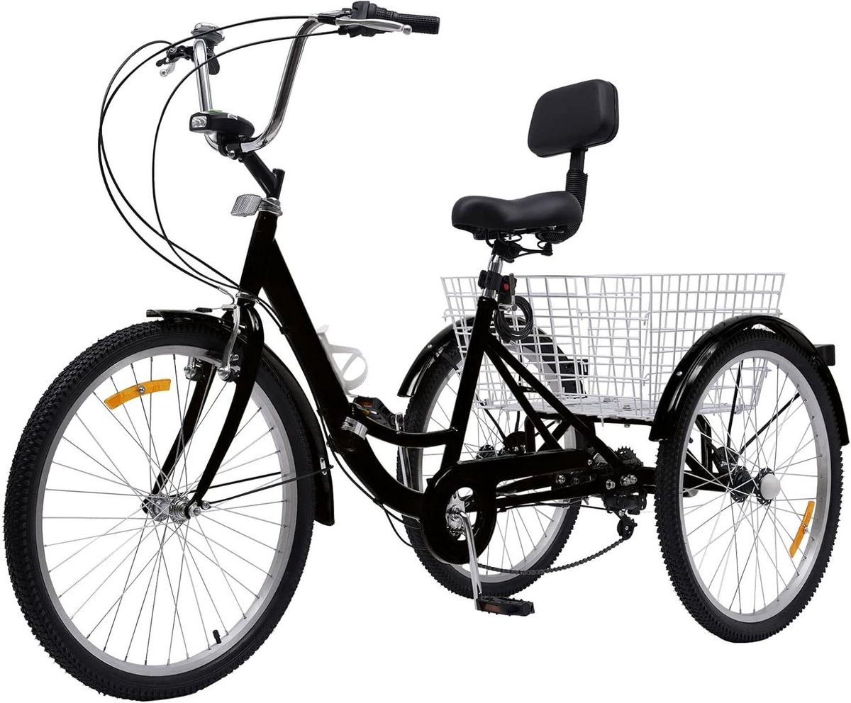 Driewieler Volwassenen - Driewiel fiets - Boodschappen doen - Opvouwbaar ontwerp - 24 inch wielen - Zwart